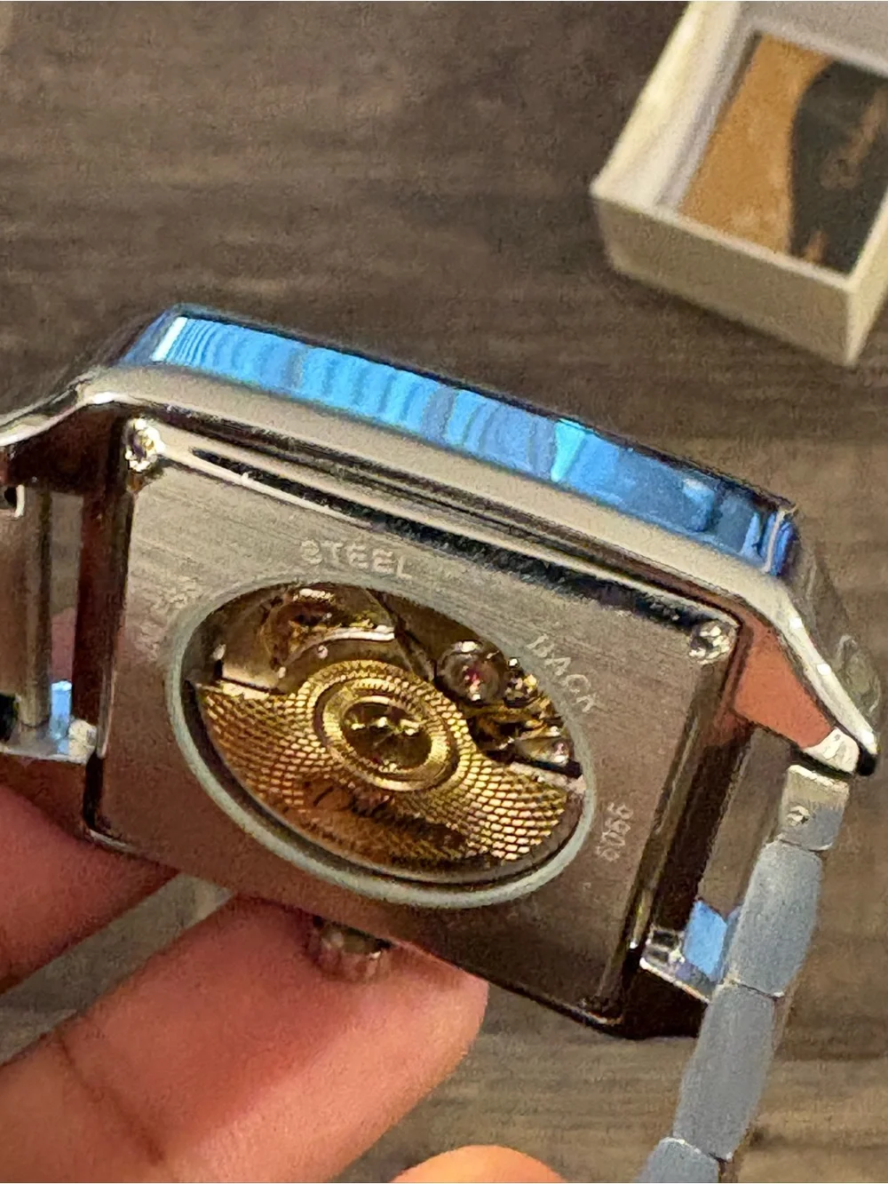 Cartier Men's Stainless Steel Square Watch with Blue Hands